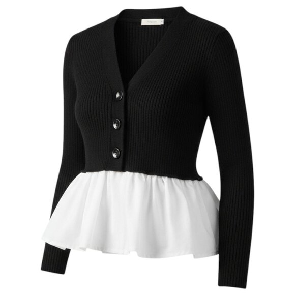 NWT AQUA Cashmere V-Neck Twofer Black White M Bloomingdale’s Best Seller - Picture 8 of 12